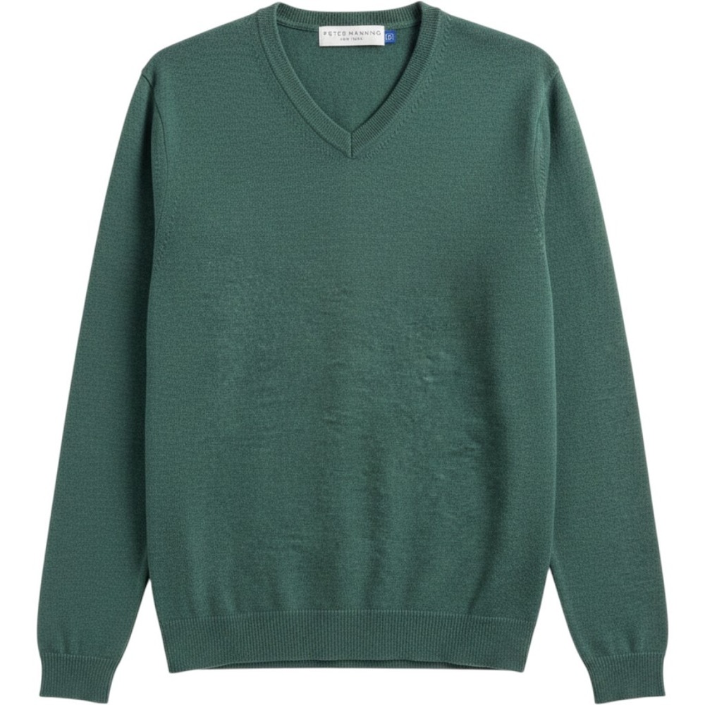Peter Manning V-neck Sweater 2 Green 100% Italian Merino Wool Knit Quiet Luxury